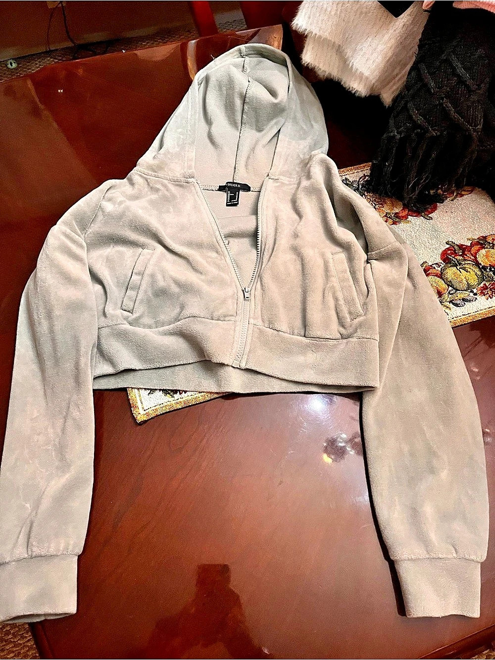 Forever 21 Cropped Zip Hoodie in light green Size Medium